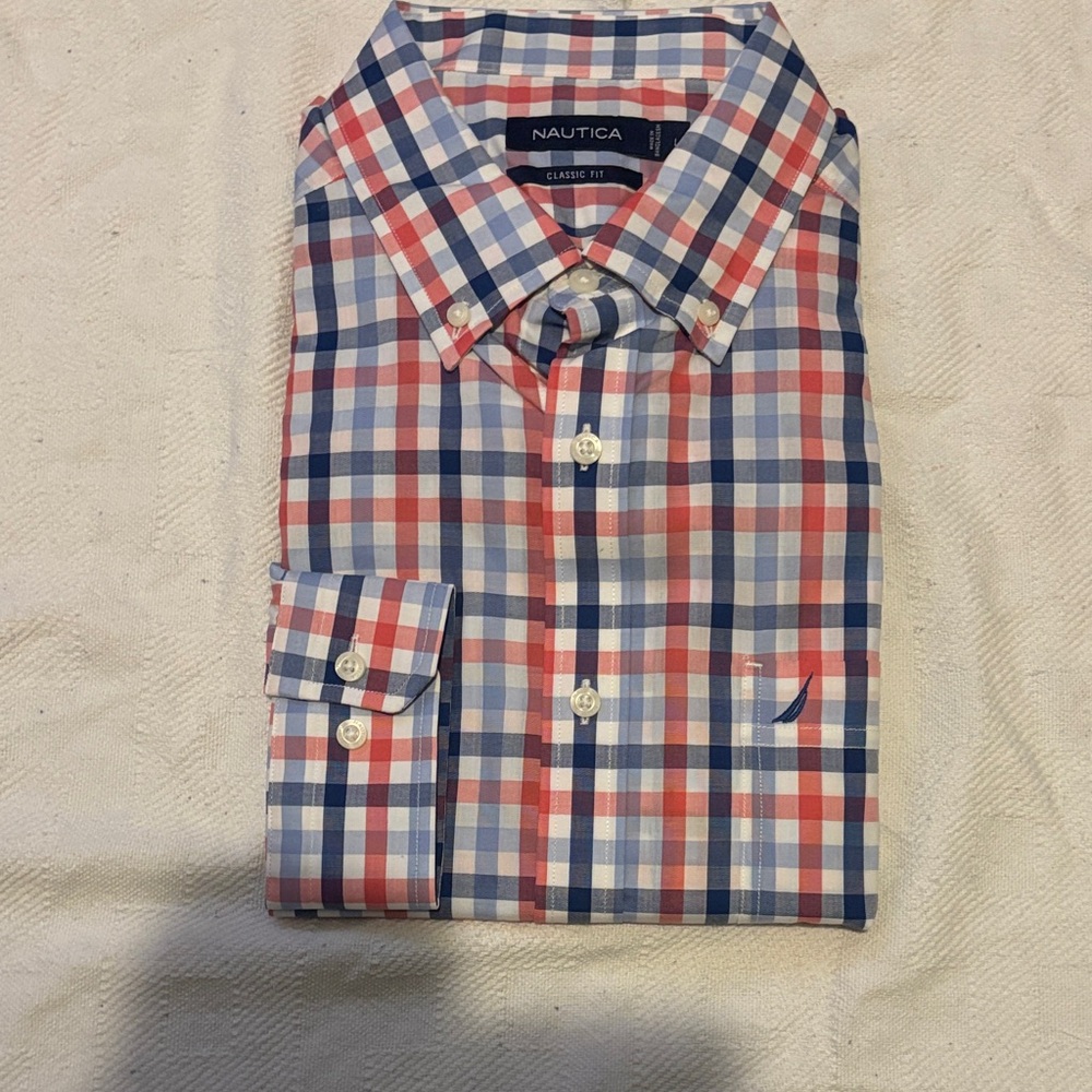 Nautica Men's Casual Plaid Shirt - Red, Blue, White